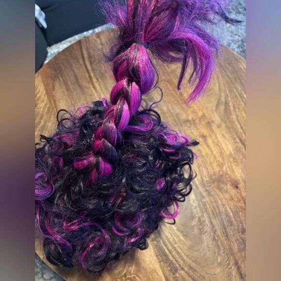 MUPUL Purple Mixed Black Long Braid Witch’s Hat Shaped Wig - Picture 4 of 7